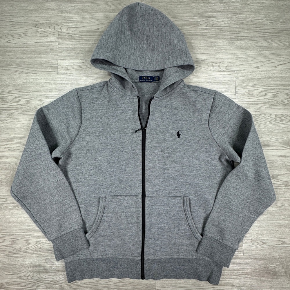 Polo Ralph Lauren Mens Hoodie‎ Full Zip Gray Large Embroidered Pony Logo